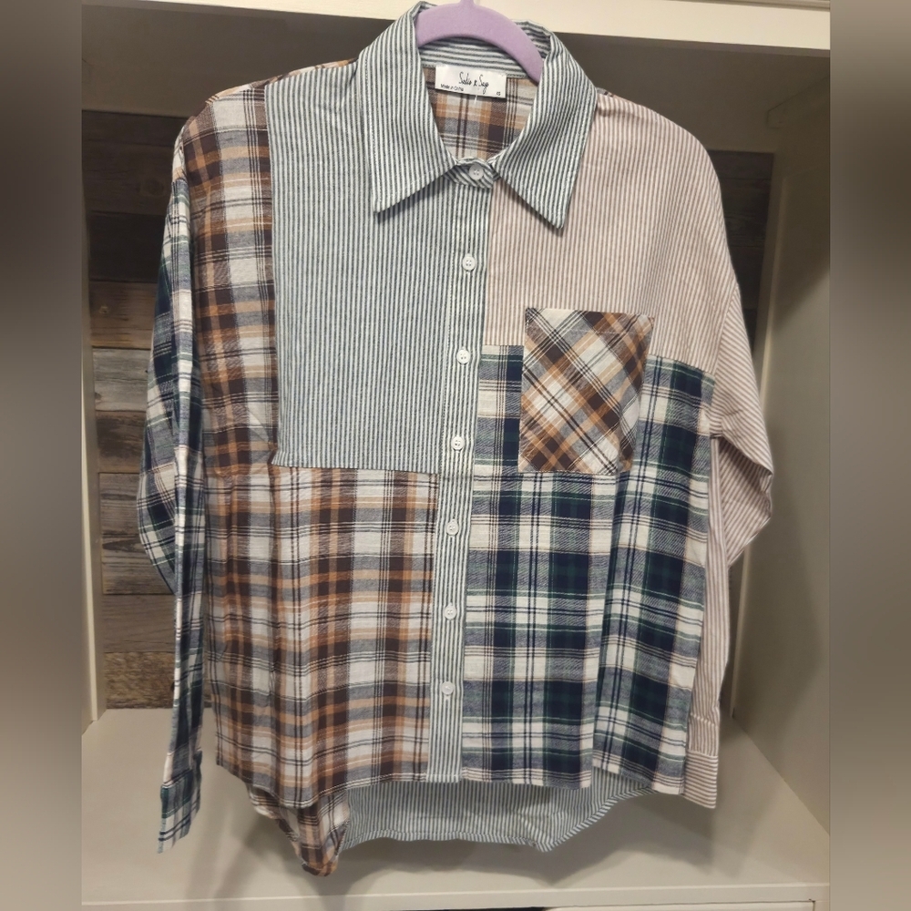 Sadie & Sage Plaid & Striped Button-Down Shirt- Great For Layering This Fall!!